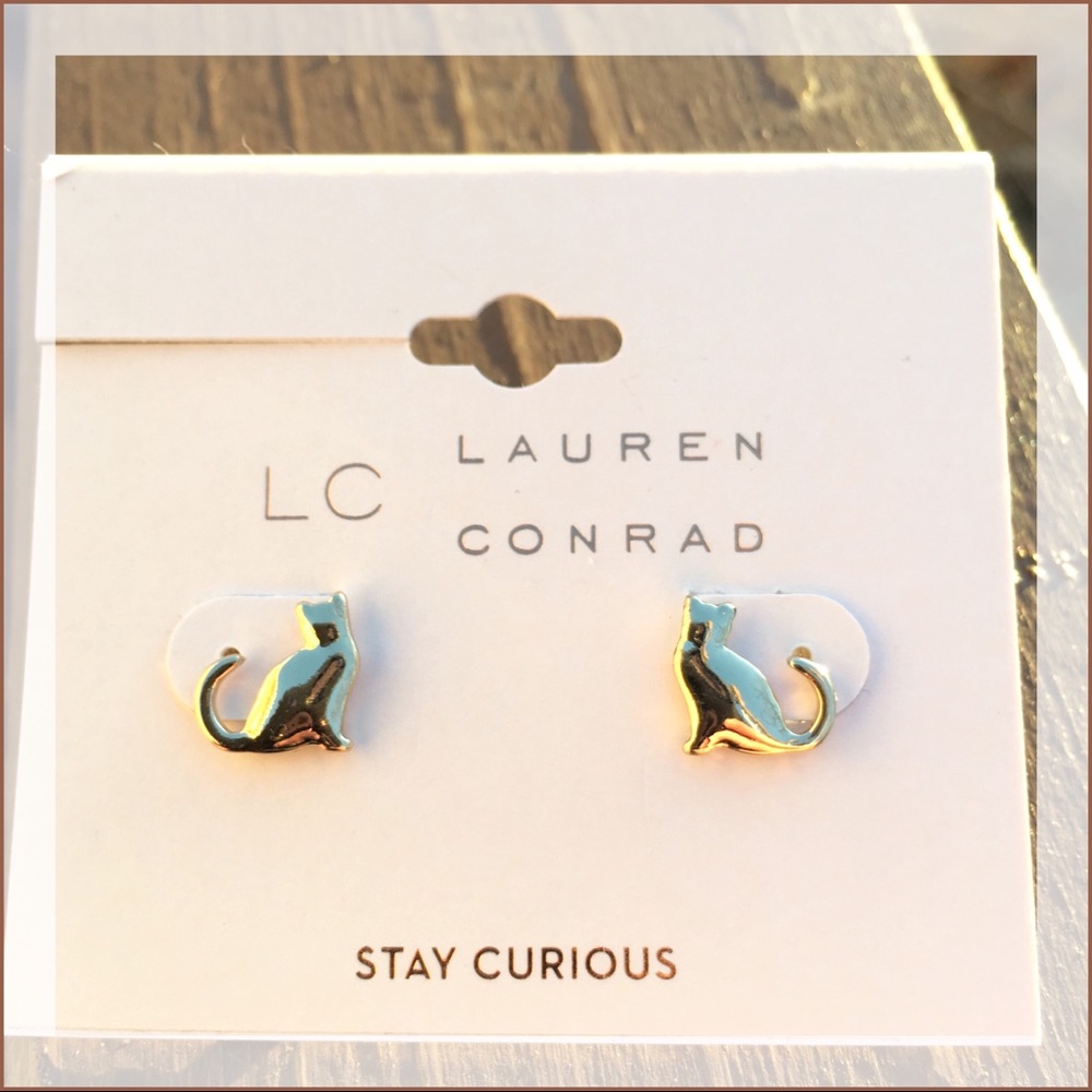 LC Lauren Conrad Gold Colored Cat Earring Studs